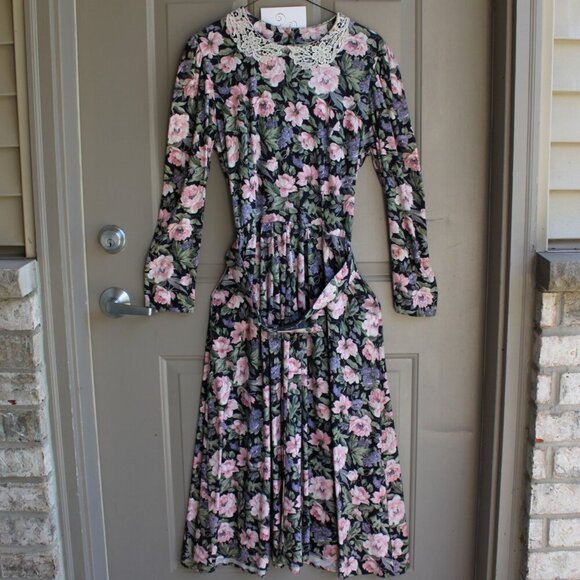 Vintage Stuart Alan Dress Women's Size 10 Floral Long Sleeve - Picture 1 of 10